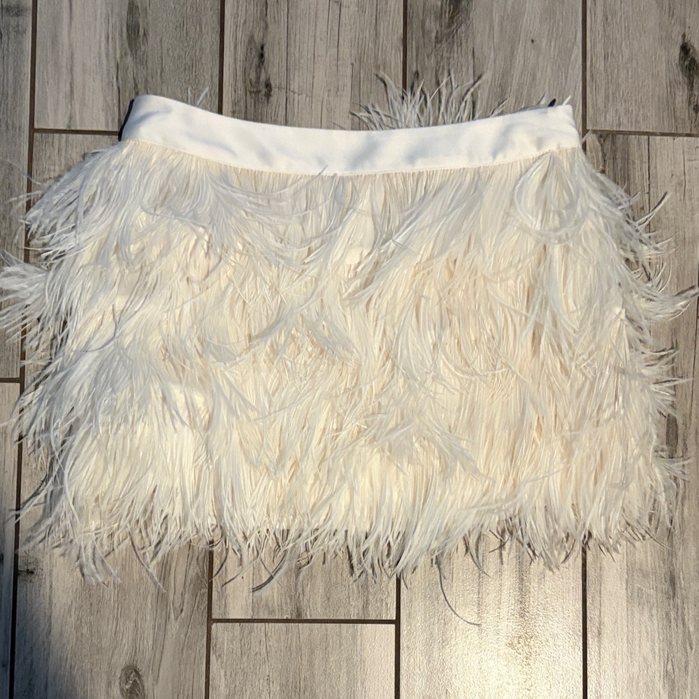 Express Ivory Feathered Mini Skirt